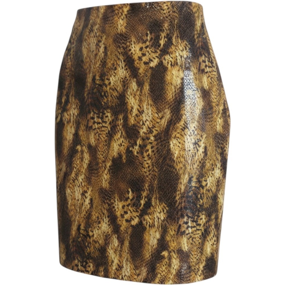 Bloomingdale's Margaret Godfrey Brown Snakeskin Print Leather Pencil Skirt 4‎